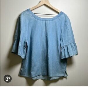 Susina Blue Flutter Sleeve Ruffled Blouse